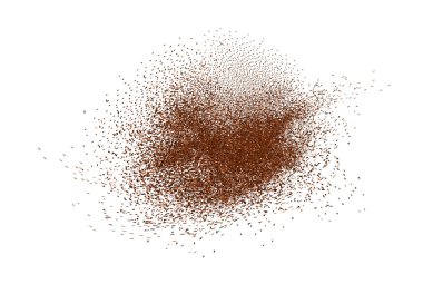 Pastanın en üst görüntüsü. Çikolata ve kahve tozu, arka planda dağınık kakao. Toprak ve toz parçacıkları. Kahverengi kum dokusu.