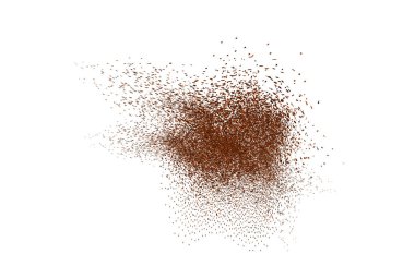 Pastanın en üst görüntüsü. Çikolata ve kahve tozu, arka planda dağınık kakao. Toprak ve toz parçacıkları. Kahverengi kum dokusu.