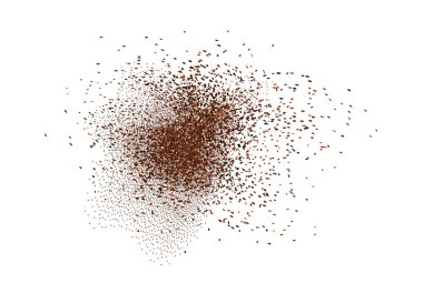 Pastanın en üst görüntüsü. Çikolata ve kahve tozu, arka planda dağınık kakao. Toprak ve toz parçacıkları. Kahverengi kum dokusu.