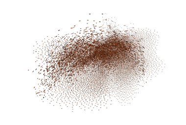 Pastanın en üst görüntüsü. Çikolata ve kahve tozu, arka planda dağınık kakao. Toprak ve toz parçacıkları. Kahverengi kum dokusu.