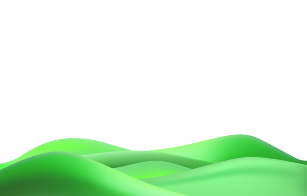 Yeşil tepeler, dağlar ve desenli çimen tarlası ile üç boyutlu manzara neşeli bir çevre dostu park manzarası yaratır..