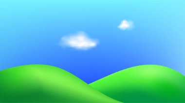 Dağlar ve desenli bir çim tarlası yeşil tepeli eğlenceli bir çevre dostu park manzarası yaratır..