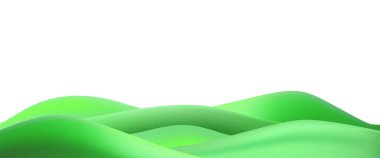 Yeşil tepeler, dağlar ve desenli çimen alanı ile çocuksu bir vektör çizimi 3D manzara çevreci bir çevre dostu park manzarası yaratır..