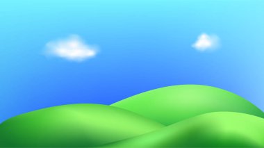 Dağlar ve desenli bir çim tarlası yeşil tepeli eğlenceli bir çevre dostu park manzarası yaratır..