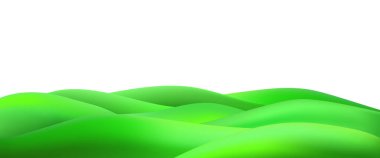 Yeşil tepeler, dağlar ve desenli çimen alanı ile çocuksu bir vektör çizimi 3D manzara çevreci bir çevre dostu park manzarası yaratır..