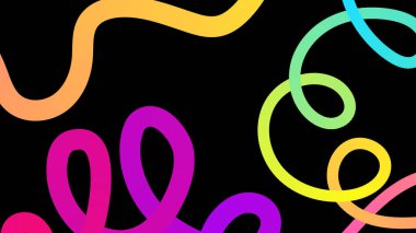 Dalgalı çizgileri, parlak renkleri ve değişimleri olan soyut şekiller. Vektör grafik elementleri kümesi.