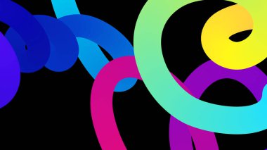 Dalgalı çizgileri, parlak renkleri ve değişimleri olan soyut şekiller. Vektör grafik elementleri kümesi.