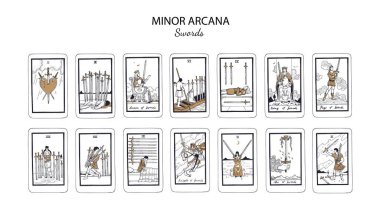 Küçük arcana kılıçları. Vektör Tarot kartları ayarlandı