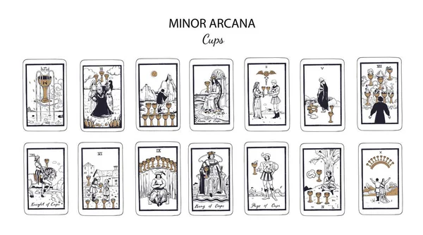 Copas Arcana Menores Vector Tarot Cartas Conjunto — Archivo Imágenes Vectoriales