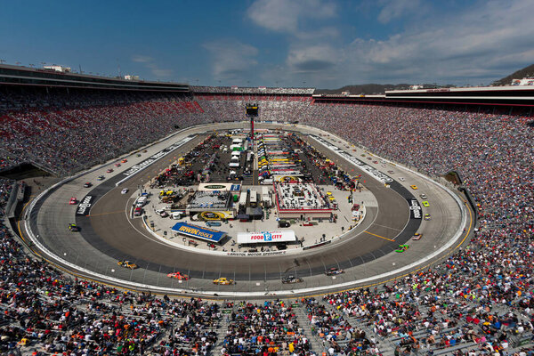 BRISTOL, TN - MAR 20, 2011:  The NASCAR Sprint Cup teams take to the track for the running of the Jeff Byrd 500 race at the Bristol Motor Speedway in Bristol, TN.