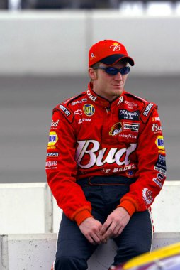 April 25, 2003 - Fontana, CA, : Dale Earnhardt, Jr. waits his turn to qualify at the California Speedway for the running of the Auto Club 500 NASCAR Winston Cup race in Fontana, California.