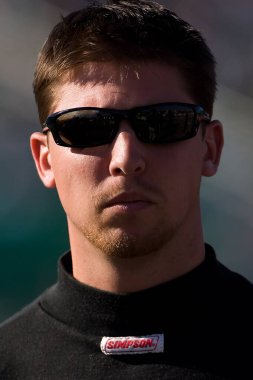 September 28, 2007 - Kansas City, KS, USA: Denny Hamlin waits to qualify at Kansas Speedway for the running of the NNCS Lifelock 400 in Kansas City, KS.