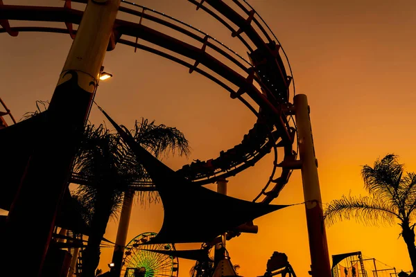 Silhouette Roller Coaster Sunset California Coastline — Stock Photo, Image