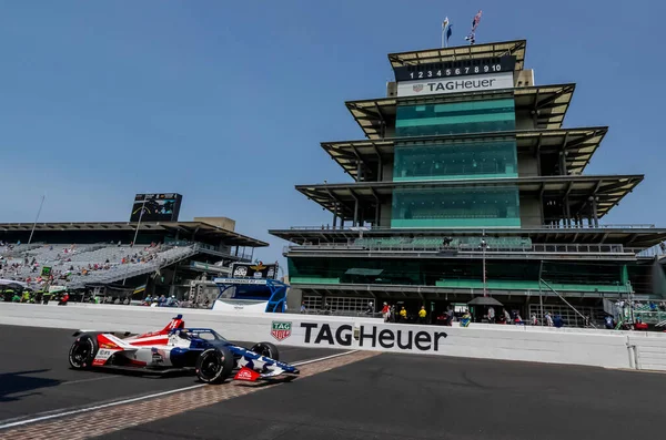 stock image INDYCAR driver, SANTINO FERRUCCI (14) of Woodbury, Connecticut, crosses the yard of bricks during a practice session for the Indianapols 500 at the Indianapolis Motor Speedway in Indianapolis, IN, USA.  