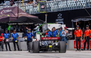 Payette, Idaho 'dan STING RAY ROBB (R) (51), Detroit, ABD' deki Detroit Streets of Downtown MI 'da Chevrolet Detroit Grand Prix antrenmanına hazırlanıyor..  