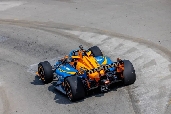 stock image INDYCAR driver, ALEXANDER ROSSI (7) of Nevada City, California, travels through the turns in his Arrow McLaren Chevrolet car during a practice session for the Chevrolet Detroit Grand Prix at the Streets of Downtown Detroit in Detroit, MI, USA.  