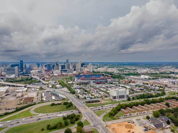 Letecký Pohled Město Nashville Tennessee Nachází Řece Cumberland Město Hlavním — Stock fotografie