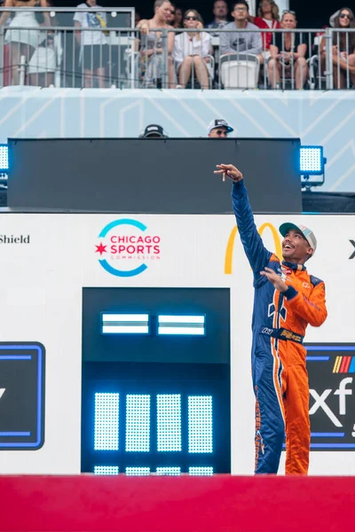 stock image NASCAR Xfinity Driver, BRAD PEREZ (52) gets introduced for the Inaugural The Loop 121 on the Chicago Street Course in Chicago IL.