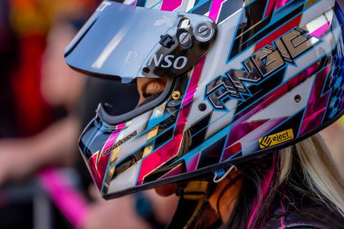 NHRA driver, Angie Smith, prepares to qualify for the Dodge Power Brokers NHRA Mile-High Nationals in Morrison, CO, USA.  