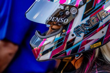 NHRA driver, Angie Smith, prepares to qualify for the Dodge Power Brokers NHRA Mile-High Nationals in Morrison, CO, USA.  