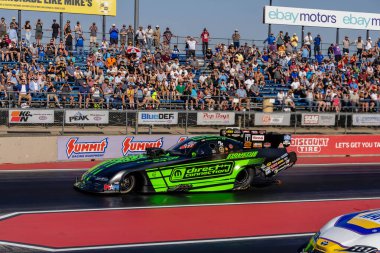 NHRA driver, Matt Hagan, prepares to qualify for the Dodge Power Brokers NHRA Mile-High Nationals in Morrison, CO, USA.  