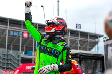 Hedensted, Danimarka 'dan Christian LUNGAARD (45) Toronto' da Honda Indy Toronto 'yu kazandıktan sonra zafer şeridini kutladı.  