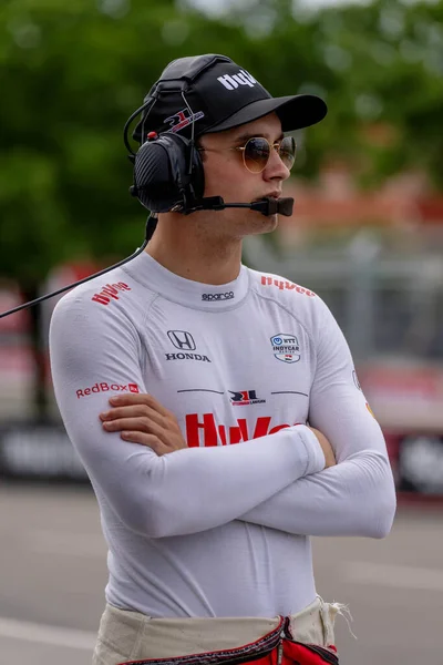 stock image INDYCAR Series driver, CHRISTIAN LUNGAARD (45) of Hedensted, Denmark, prepares to practice for the Big Machine Music City Grand Prix at Streets of Nashville in Nashville TN.