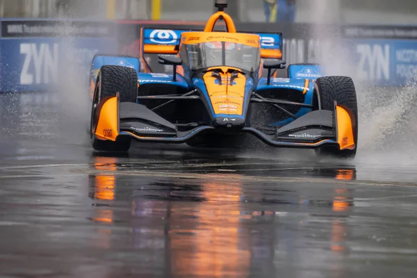 Indycar Series Driver Felix Rosenqvist Varnamo Sweden Travels Turns Wet — Stock Photo, Image