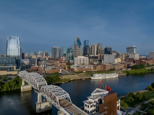 Vista Aérea Cidade Nashville Localizado Rio Cumberland Cidade Capital Estado — Fotografia de Stock