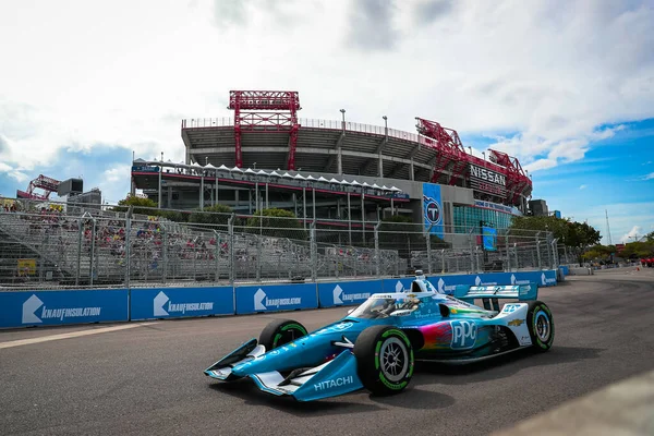 stock image INDYCAR Series driver, JOSEF NEWGARDEN (2) of Nashville, Tennessee, travels through the turns during a practice session for the Big Machine Music City Grand Prix at Streets of Nashville in Nashville TN.