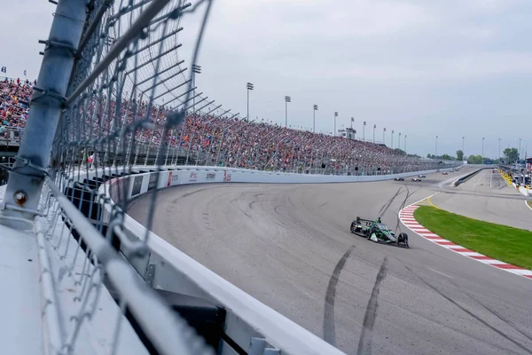 stock image INDYCAR Series driver, CALLUM ILOTT (77) of Cambridge, Cambridgeshire, England, races through the turns during the Bommarito Automotive Group 500 at World Wide Technology Raceway in Madison IL.