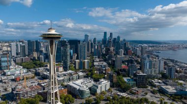Aerial View of the Seattle Space Needle in the Lower Queen Anne neighborhood. clipart