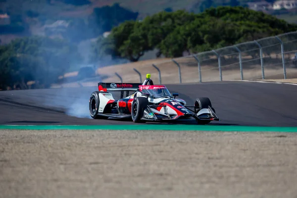 stock image INDYCAR Series driver, DAVID MALUKAS (18) of Chicago, Illinois, travels through the turns during a practice session for the Firestone Grand Prix of Monterey at WeatherTech Raceway Laguna Seca in Monterey CA.