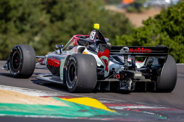 stock image INDYCAR Series driver, DAVID MALUKAS (18) of Chicago, Illinois, travels through the turns during a practice session for the Firestone Grand Prix of Monterey at WeatherTech Raceway Laguna Seca in Monterey CA.