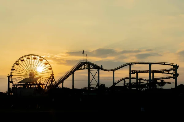 Silhouette Roller Coaster Sunset California Coastline — Stock Photo, Image