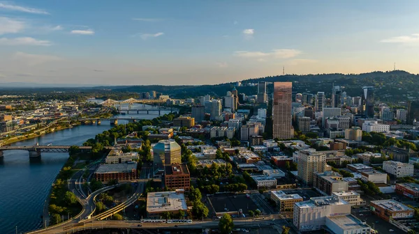 Aerial view of the city of Portland in the Pacific Northwest and the largest city in the U.S. state of Oregon.