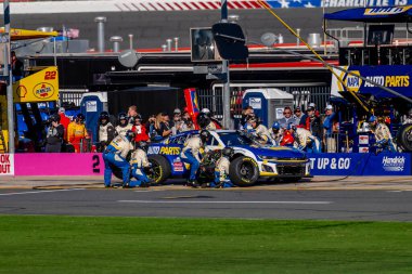 NASCAR Cup Serisi sürücüsü, CHASE ELLIOTT (9), Concord NC 'deki Charlotte Motor Yarış Pisti' nde Amercia ROVAL 400 sırasında arabasını servise getirir..