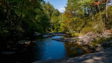 Yapraklar sonbahara doğru değişmeye başlarken dağlık bir ortamda güzel bir şelale kurulur..