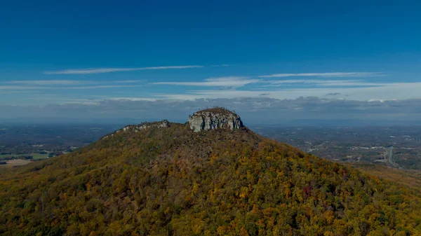 Aerial view Pilot Mountain in the U.S. state of North Carolina