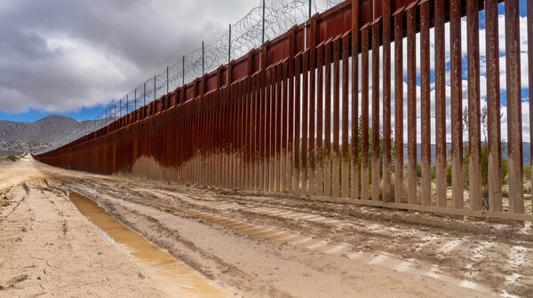 Feb 20, 2024-Jacumba Hot Springs, CA:  Jacumba Hot Springs border wall in California fortifies the US-Mexico boundary, addressing security concerns and managing immigration in the region