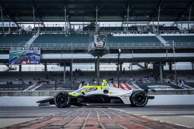 May 15, 2024-Speedway, IN;  CHRISTIAN RASMUSSEN (R) (33) of Copenhagen, Denmark crosses the yard of bricks as they practice for the 108th Running of the Indianapolis 500 at the Indianapolis Motor Speedway in Speedway, IN. clipart