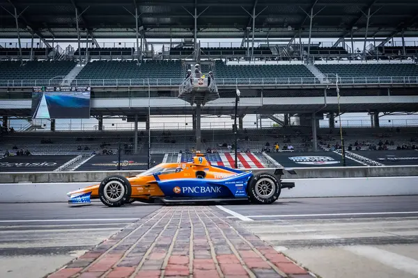 stock image May 15, 2024-Speedway, IN;  SCOTT DIXON (9) of Auckland, New Zealand crosses the yard of bricks as they practice for the 108th Running of the Indianapolis 500 at the Indianapolis Motor Speedway in Speedway, IN.