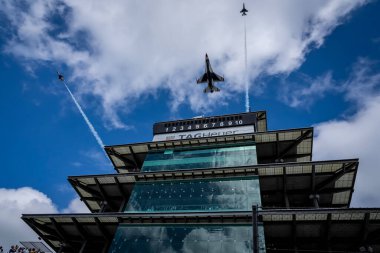 The United States Air Force performs a flyover at the Indianapolis Motor Speedway as it plays host to the 108th running of the Indianapolis 500 in Speedway, IN. clipart