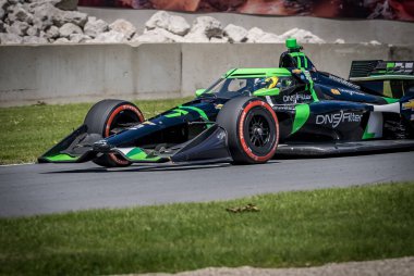 Cenevre 'den ROMAIN GROSJEAN (77), İsviçre' nin Elkhart Gölü 'ndeki Road America' da XPEL Grand Prix için pratik yapmaktadır..