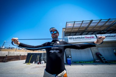 Arrecifes, Arrecifes 'den AGUSTIN HUGO CANAPINO (78), Salinas, CA' daki WeatherTech Raceway Laguna Seca 'da Monterey' in Firestone Grand Prix 'i için pratik yapmaya hazırlanıyor..