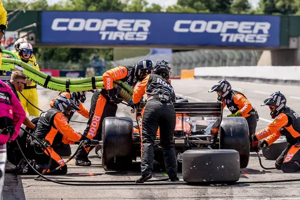 stock image MARCUS ARMSTRONG (11) of Christchurch, New Zealand comes down pit road for service during the Honda Indy 200 at Mid-Ohio Sports Car Course in Lexington, OH.