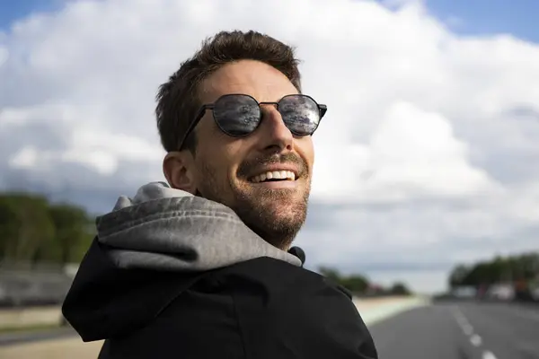 stock image ROMAIN GROSJEAN (77) of Geneva, Switzerland takes part in the track walk with engineers prior to the XPEL Grand Prix at the Road America in Elkhart Lake WI.