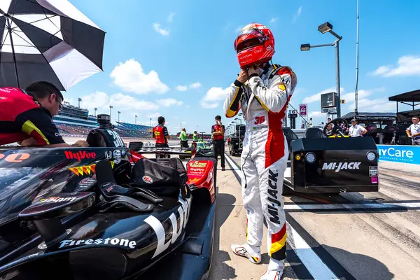 stock image PIETRO FITTIPALDI (30) of Miami, Florida prepares to qualify for the Hy-Vee Homefront 250 at the Iowa Speedway in Newton, IA.