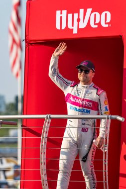 Felix Rosenqvist (60) of Varnamo, Sweden is introduced to the fans before the Hy-Vee Homefront 250 at the Iowa Speedway in Newton, IA. clipart