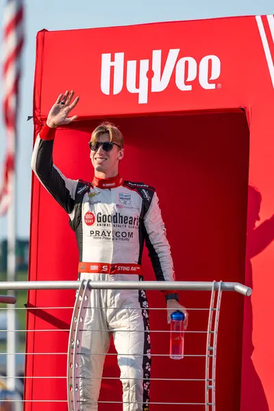 stock image STING RAY ROBB (41) of Payette, Idaho is introduced to the fans before the Hy-Vee Homefront 250 at the Iowa Speedway in Newton, IA.